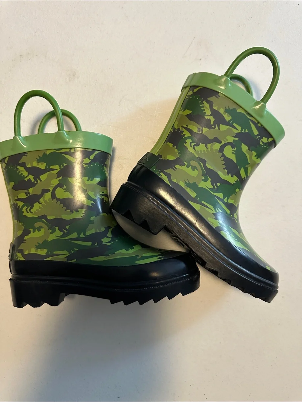 Kids Green Dinosaur Camo Rain Boots